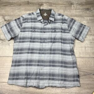 Kuhl Shirt Mens XL Gray Plaid Short Sleeve Button Front Outdoor Travel Casual